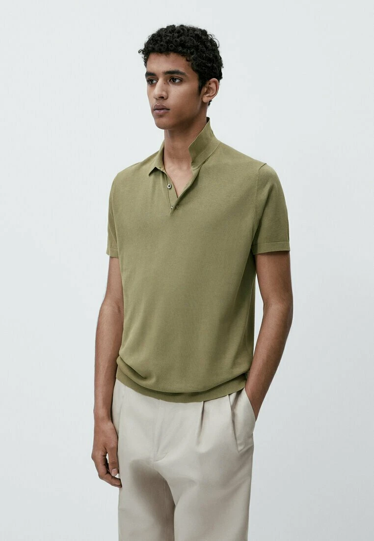 Massimo Dutti Short Sleeve - Polo Shirt - Mottled Green