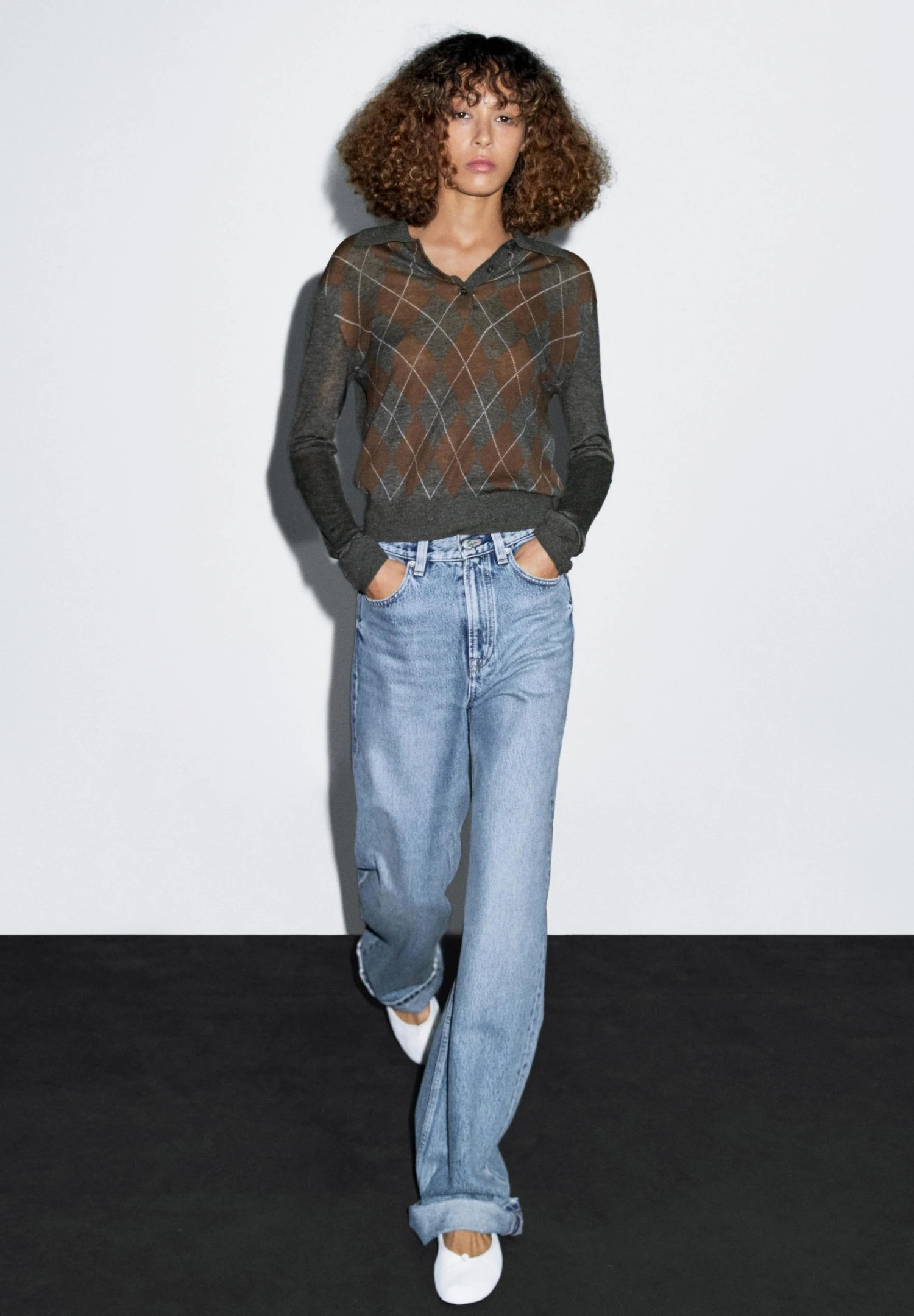 Massimo Dutti POLO COLLAR WITH DIAMOND DETAIL - Polo Shirt - Dark Grey 5 Massimo Dutti POLO COLLAR WITH DIAMOND DETAIL - Polo Shirt - Dark Grey - Image 3