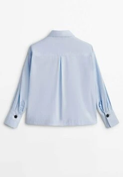 Massimo Dutti Studio - Poplin With Ruffled Pocket- Button-Down Blouse - Blue -Massimo Dutti Shop fda69588c0b74b0fbaa9d94733b6b2aa