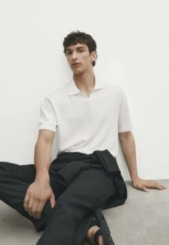 Massimo Dutti Vertical-Textured Micro - Polo Shirt - White -Massimo Dutti Shop fdfa946ff647499aa2ff41a0b6f6236d