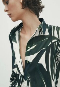 Massimo Dutti Palm Tree Print - Button-Down Blouse - Green -Massimo Dutti Shop fe1193be52314c5294ec2b68f0b6d46e
