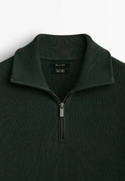 Massimo Dutti Textured Mock Neck With Zip - Jumper - Green -Massimo Dutti Shop fe1826a5edd14d21bffde1dc94829f52