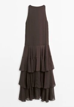 Massimo Dutti LONG FLOWING WITH RUFFLES - Maxi Dress - Mottled Dark Brown -Massimo Dutti Shop fe9ea86d0d67451e8e9f6fed2ed74612