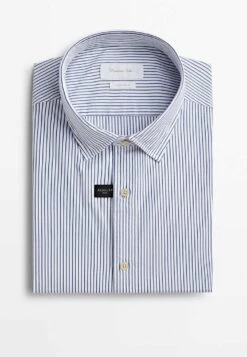 Massimo Dutti Regular Fit Striped Two Ply- Formal Shirt - Blue -Massimo Dutti Shop fef6b557fac444168dc5d9d8e33e3b81