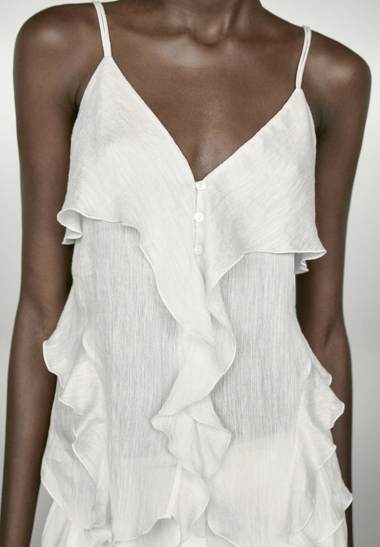 Massimo Dutti STRAPPY TOP WITH RUFFLE DETAIL - Top - White 5 Massimo Dutti STRAPPY TOP WITH RUFFLE DETAIL - Top - White - Image 3