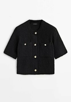 Massimo Dutti Textured With Pockets - Cardigan - Black -Massimo Dutti Shop fffb07942e4d44ecafbc85dd0cfa751f